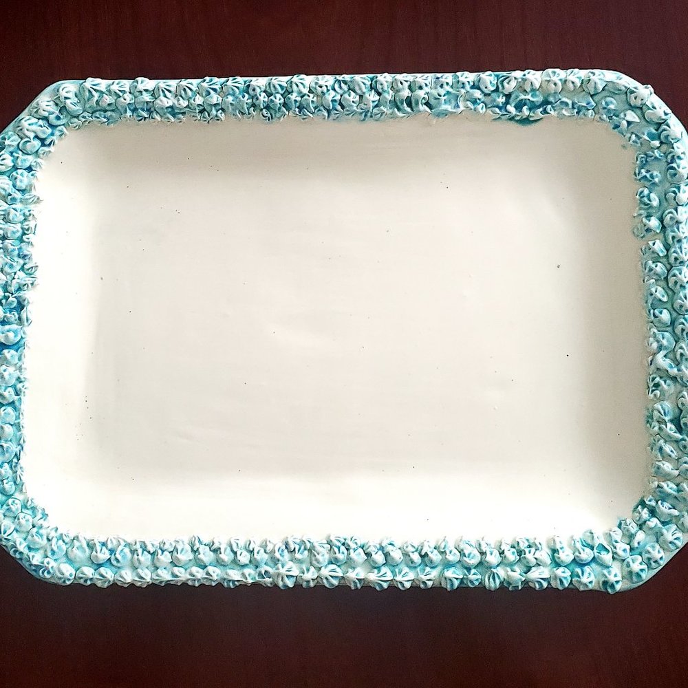 Vintage Seashells Design Embellished Rectangular Ceramic Tray Coastal Farmhouse